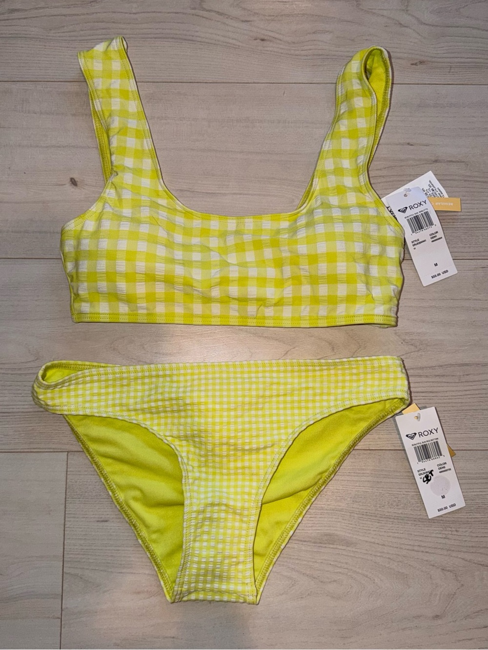 Roxy Yellow/Green Gingham Bikini Set NWT